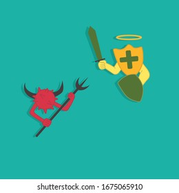 bad viruses against good anti viruses such as demons against angels flat design vector illustration