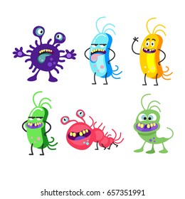 Bad viruses and bacteria. Vector cartoon characters. Isolated on white background.