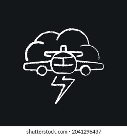 Bad weather with air plane chalk icon. Vector isolated black illustration