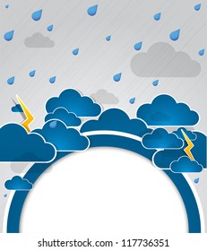 Bad weather background. Sky with clouds and lightnings