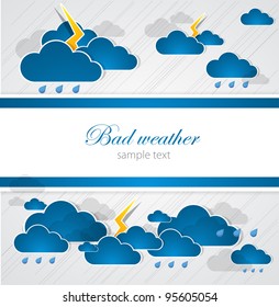 Bad weather blank. Sky with clouds and lightnings