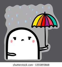 Bad weather hand drawn sticker emoji with cute marshmallow cartoon minimalism