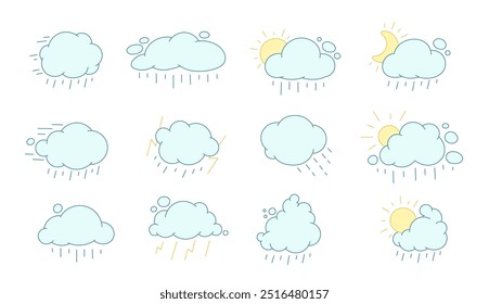 Schlechtes Wetter regen Wolken Illustration. Satz von Meteorologiesymbolen. Vektorgrafik.