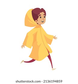 Bad weather rain composition with isolated character of happy kid wearing raincoat vector illustration
