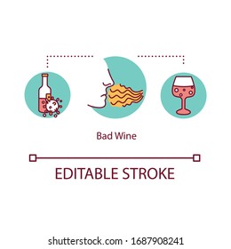 Bad wine concept icon. Expert sommelier guide to determine spoiled alcohol. Poor quality drink idea thin line illustration. Vector isolated outline RGB color drawing. Editable stroke