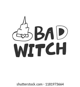 Bad witch. Halloween Sticker for social media content. Vector hand drawn illustration design. Bubble pop art comic style poster, t shirt print, post card, video blog cover