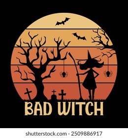 Bad Witch Halloween vintage T shirt Design 