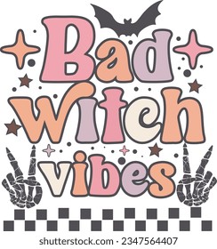 Bad Witch Retro pink Witches Halloween T shirt Design