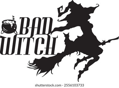 Bad witch vector flying in broom Silhouette illustration