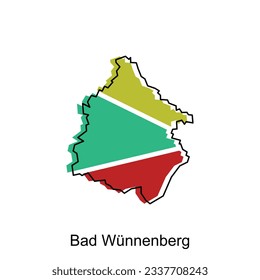 Bad Wunnenberg map, colorful outline regions of the German country. Vector illustration template design