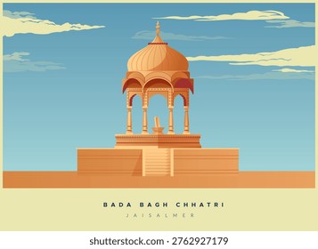 Bada Bagh Chhatri -  A garden complex in Jaisalmer - Stock Illustration as EPS 10 File