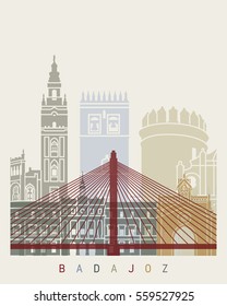 Badajoz skyline poster in editable vector file