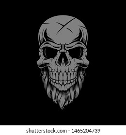 Badass beard skull head illustration