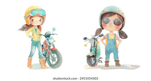 Badass Biker Mädchen Aquarell Vektorillustration 