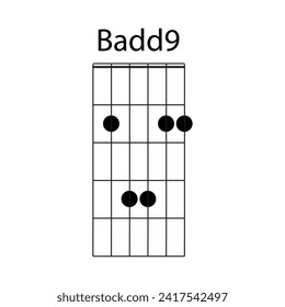 Icono del acorde de guitarra Badd9 diseño de ilustración vectorial