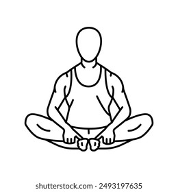 Baddha Konasana (Butterfly Pose) line icon. A man does yoga. Vector isolated element. Editable stroke.