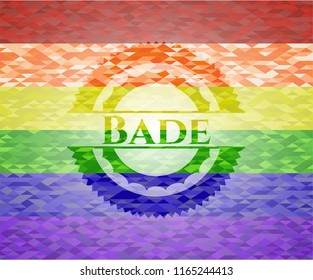 Bade on mosaic background with the colors of the LGBT flag