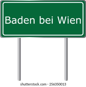 Baden bei Wien, Austria, road sign green vector illustration, road table