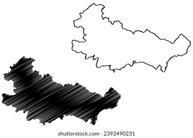 Baden district (Republic of Austria or Österreich, Lower Austria or Niederösterreich state) map vector illustration, scribble sketch Bezirk Baden map