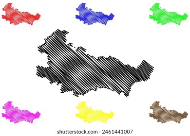 Baden district (Republic of Austria or Österreich, Lower Austria or Niederösterreich state) map vector illustration, scribble sketch Bezirk Baden map