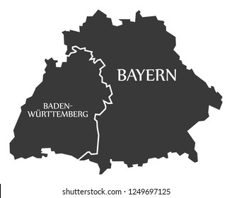 Baden Wuerttemberg - Bavaria federal states map of Germany black with titles