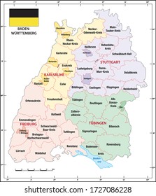 Baden Wuerttemberg state outline administrative and political map with flag