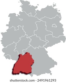 Baden-Württemberg KARTE BUNDESLAND DEUTSCHLAND 3D ISOMETRISCHE KARTE