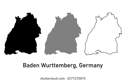 Baden wurttemberg state, USA map in outline style, black color, gray color	