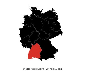 Baden Wuttermberg state highlighted on Germany map Vector.