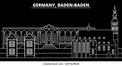 Baden-Baden silhouette skyline. Germany vector city, german linear architecture, buildingline travel illustration, landmarks. Germany icon, german outline design banner