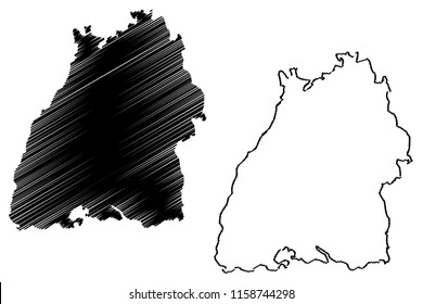 Baden-Wurttemberg (Federal Republic of Germany, State of Germany) map vector illustration, scribble sketch Baden-Wurttemberg (Baden-Württemberg) map