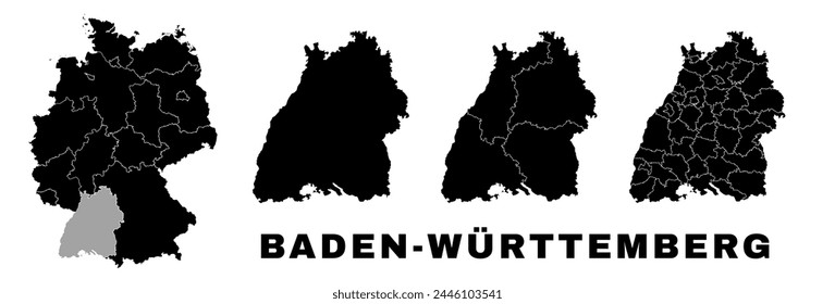 Baden-Württemberg Karte, deutsches Bundesland. Deutschland Administrative Gliederung, Regionen und Gemeinden, Amt und Gemeinden.