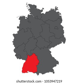 Baden-Wurttemberg red on gray Germany map vector