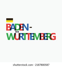 Batería de letras superpuestas RGB vectorial Baden-Wurttemberg con bandera. Decoración del logotipo estatal alemán.