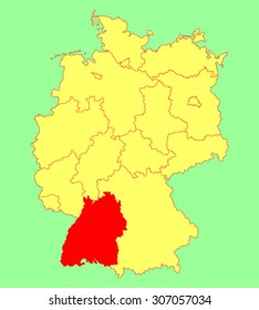 Baden-Wurttenberg  state map, Germany, vector map silhouette illustration isolated on Germany map. Editable blank vector map of Germany. Province in Germany. 