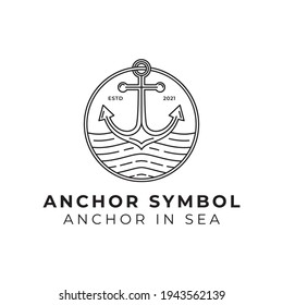 badge anchor symbol in sea or ocean line art logo illustration