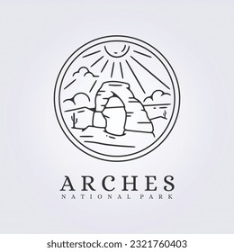 badge Arches National park vector illustration line art graphic design, sunny scenery of arches national park