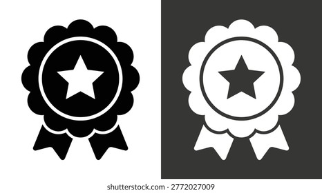 Badge award icon collection in flat monochrome style, showing success, merit, quality, excellence, and achievement.