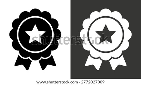 Badge award icon collection in flat monochrome style, showing success, merit, quality, excellence, and achievement.