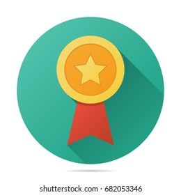 badge award icon with star, vector flat style, for reward, medal, winner, prize illustration