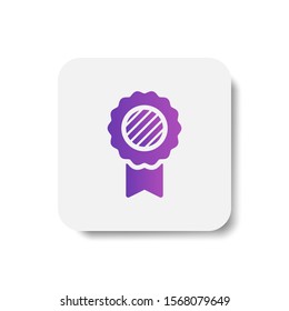 badge award round icon in solid/glyph with stripes style in purple smooth gradient background, suitable for mobile and web UI, app button,  infographic, etc