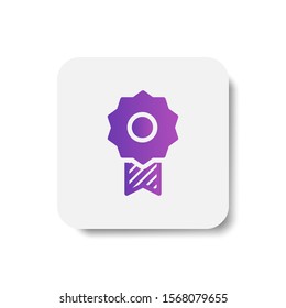 badge award round icon in solid/glyph with stripes style in purple smooth gradient background, suitable for mobile and web UI, app button,  infographic, etc