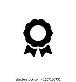 Badge award vector black isolated icon. Certificate medal badge symbol with ribbon. 