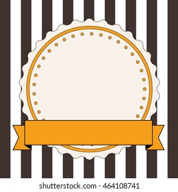 Badge, Banner on striped background. Vector art.