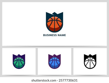 Badge Basketball Crown Emblem Logo Design