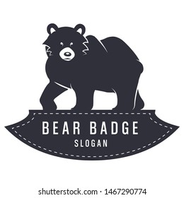 badge with bear mascot, for summer camp, expedition club. Label for adventure club or recreation center. Mascot symbol for scouts. Logotype for company