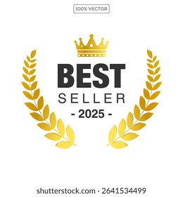  badge best seller, best choice, best price, best quality. Gold logo design with wreath laurel. Vector  illustration 3