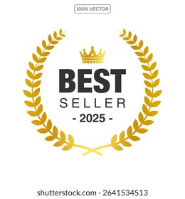  badge best seller, best choice, best price, best quality. Gold logo design with wreath laurel. Vector  illustration 1