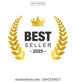  badge best seller, best choice, best price, best quality. Gold logo design with wreath laurel. Vector  illustration 2