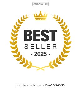  badge best seller, best choice, best price, best quality. Gold logo design with wreath laurel. Vector  illustration 5
